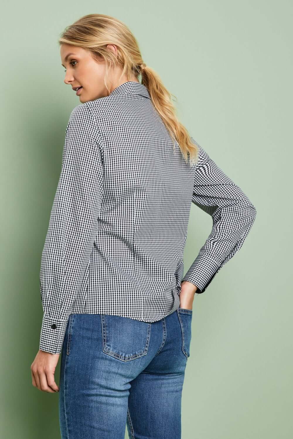 Simon Jersey Long Sleeve Check Blouse - Image 5