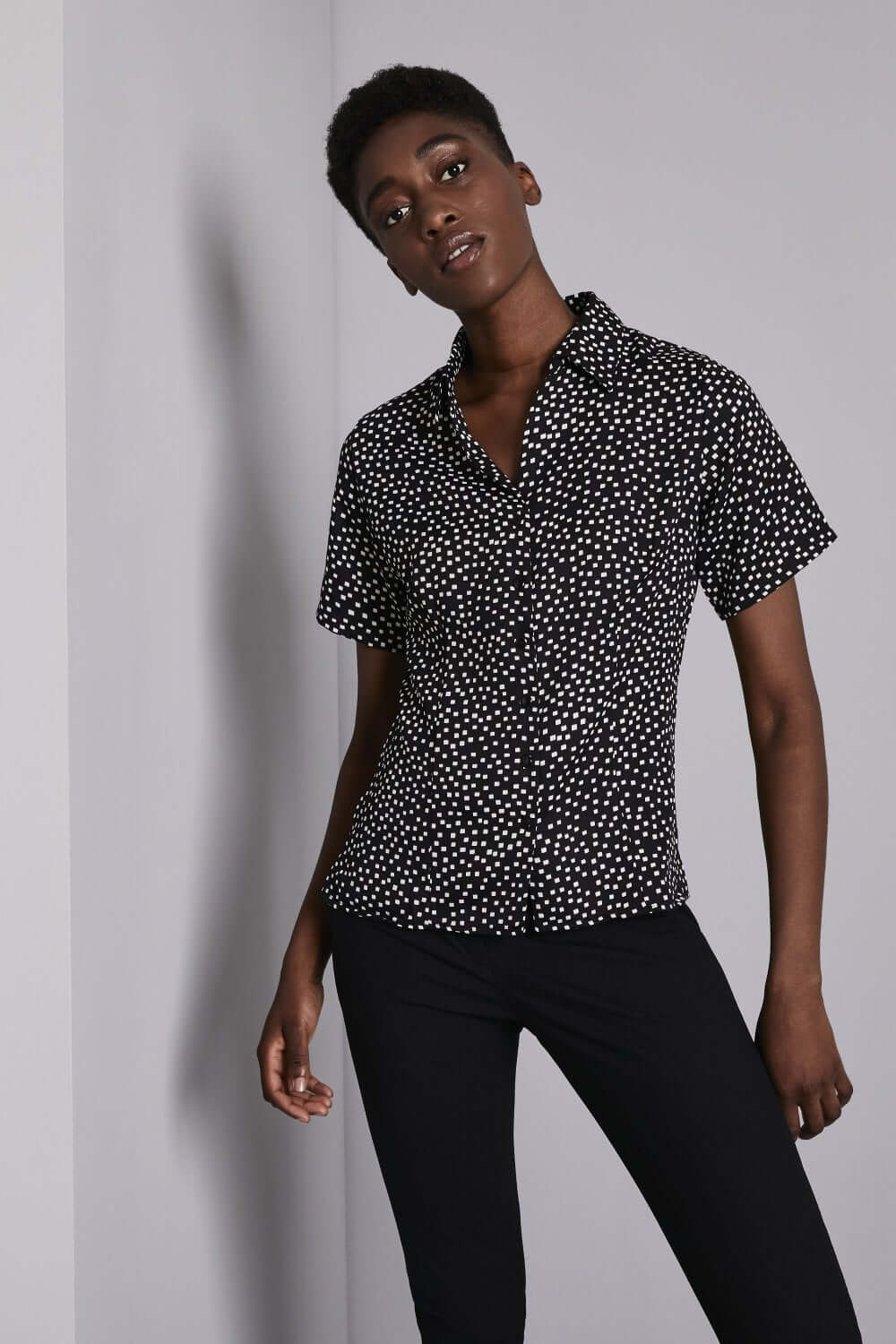 Nööbitav siidkrepp mustriline pluus naistele - Image 19