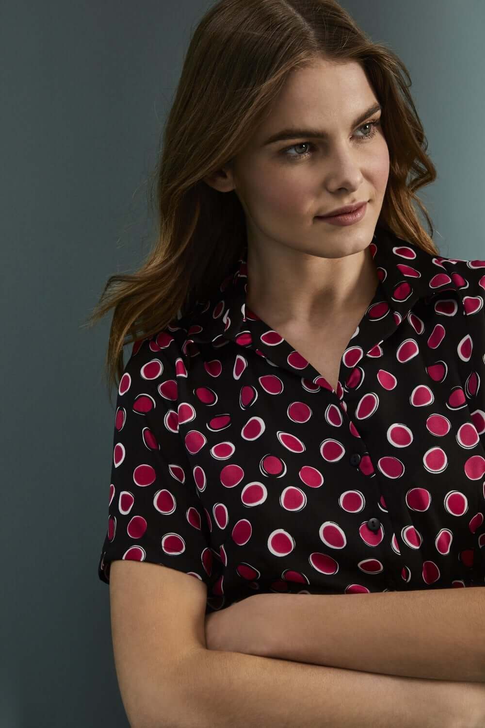 Nööbitav siidkrepp mustriline pluus naistele - Image 4