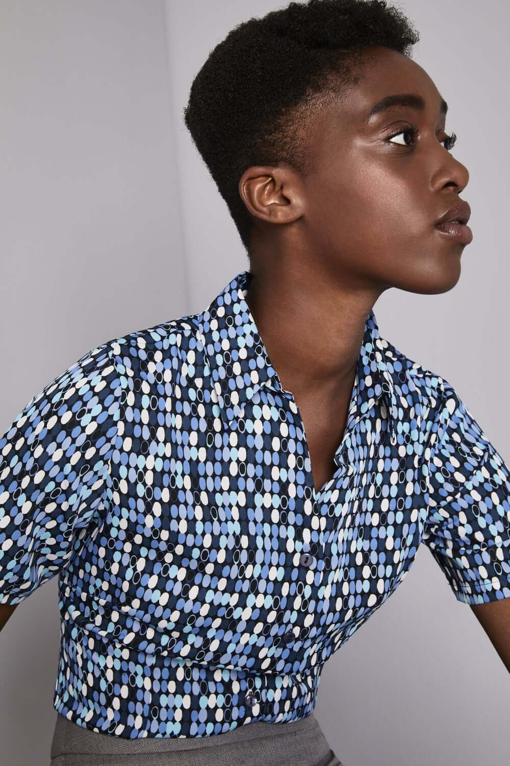 Nööbitav siidkrepp mustriline pluus naistele - Image 20