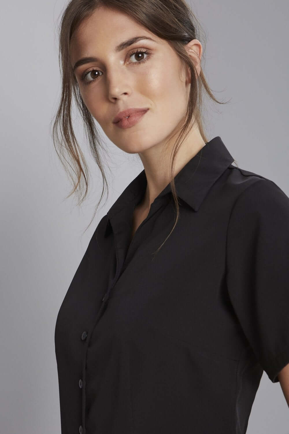 Nööbitav siidkrepp ühevärviline pluus naistele - Image 4