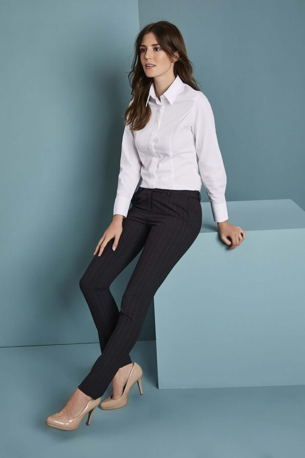 Qualitas triibulised slim-fit viigipüksid naistele - Image 7