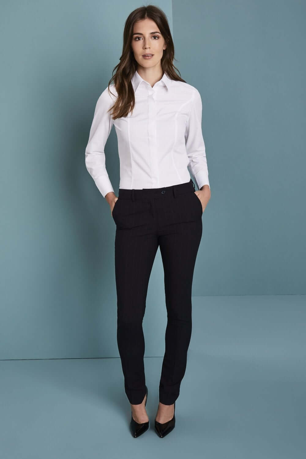 Qualitas triibulised slim-fit viigipüksid naistele - Image 4