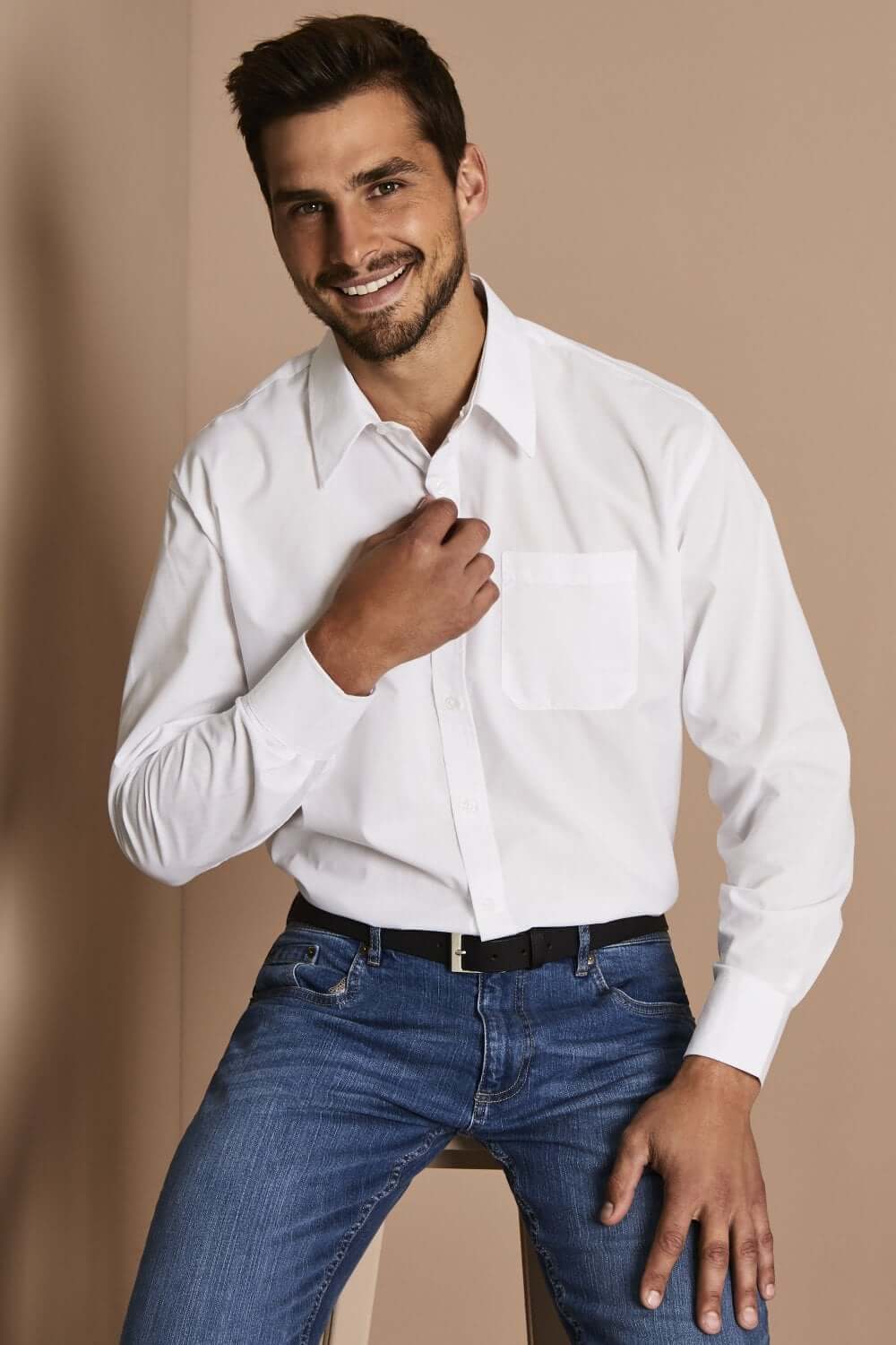 Klassikaline pikkade varrukatega valge triiksärk meestele - Image 2