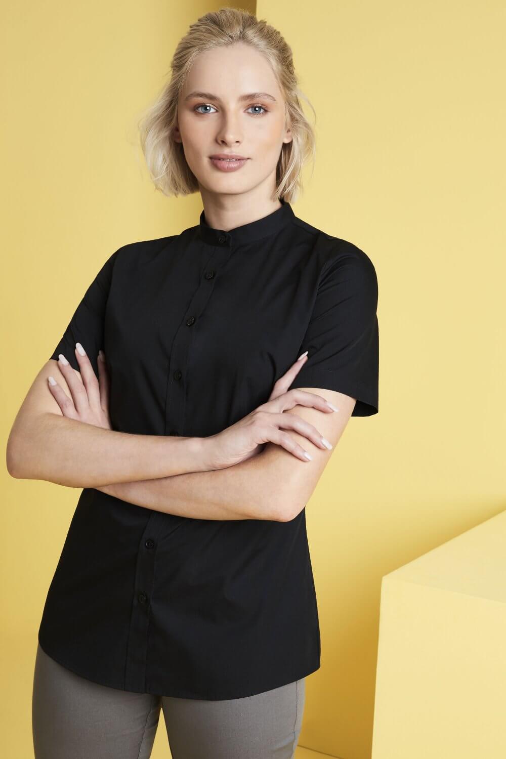 Mandarin krae ja lühikeste varrukatega pluus naistele