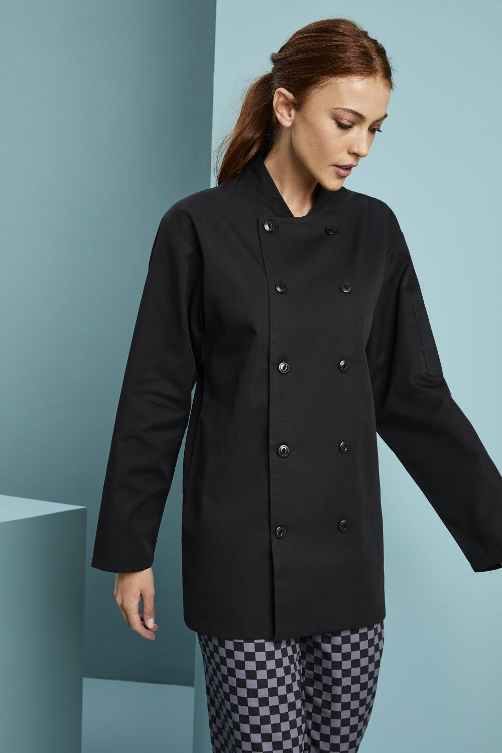 Kuuma köögi kokajakk, nööpide ja pikkade varrukatega - Image 3