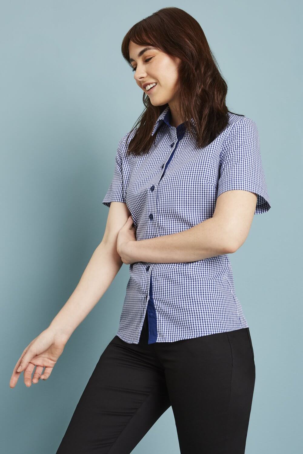 Naiste lühikeste varrukatega ruuduline pluus - Image 4