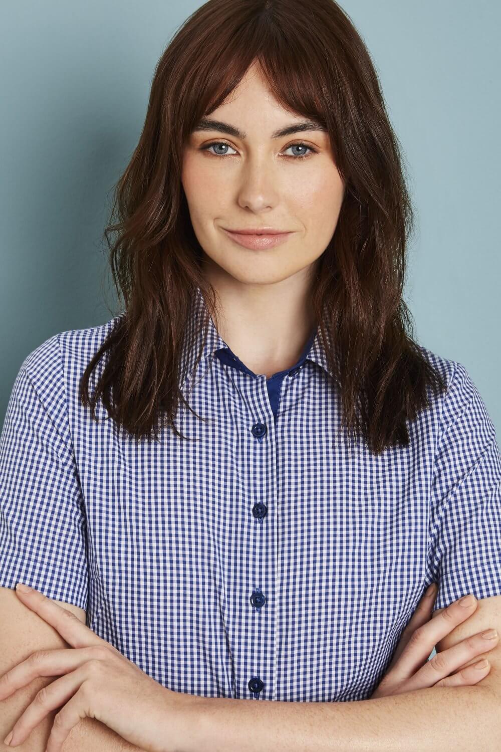 Naiste lühikeste varrukatega ruuduline pluus - Image 6