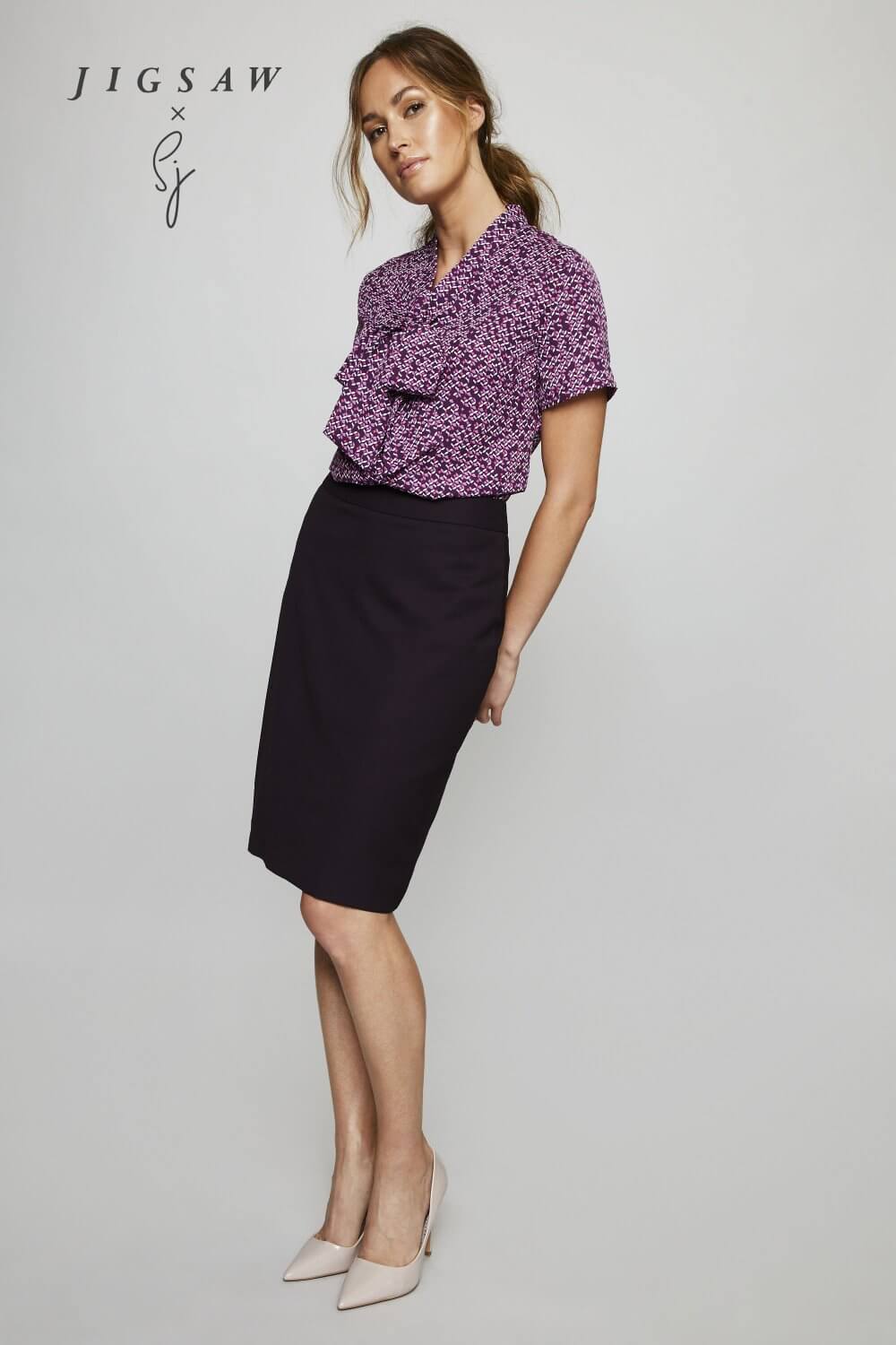 Jigsaw X SJ seotava kaelusega mustriline pluus naistele - Image 8