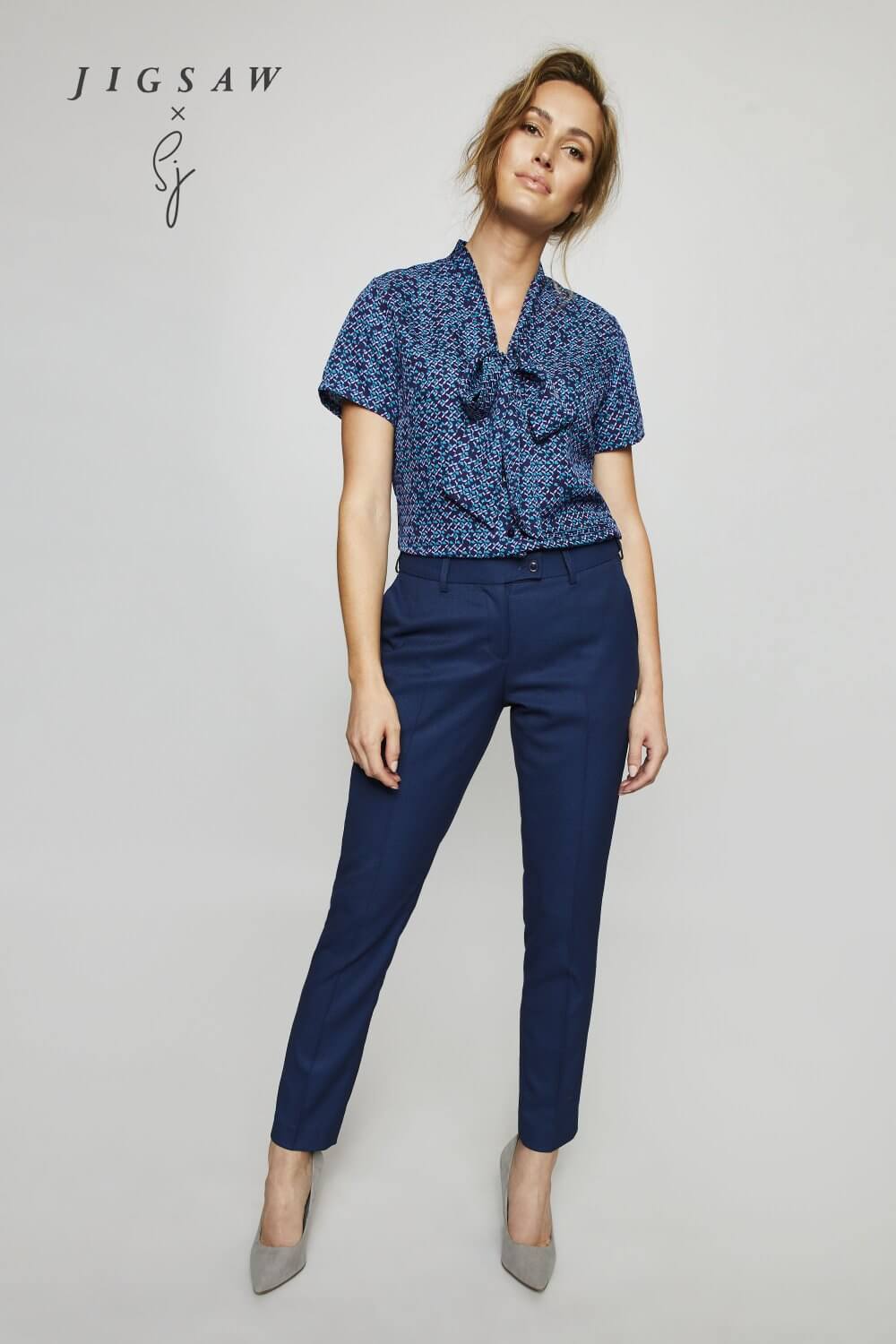 Jigsaw X SJ seotava kaelusega mustriline pluus naistele - Image 6