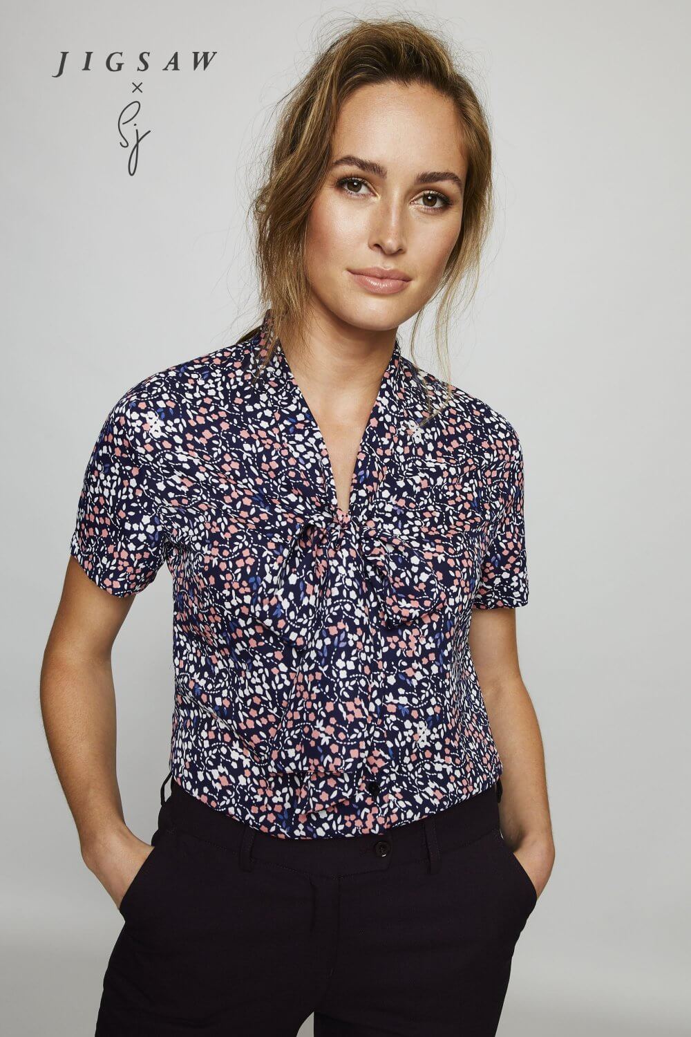 Jigsaw X SJ seotava kaelusega mustriline pluus naistele