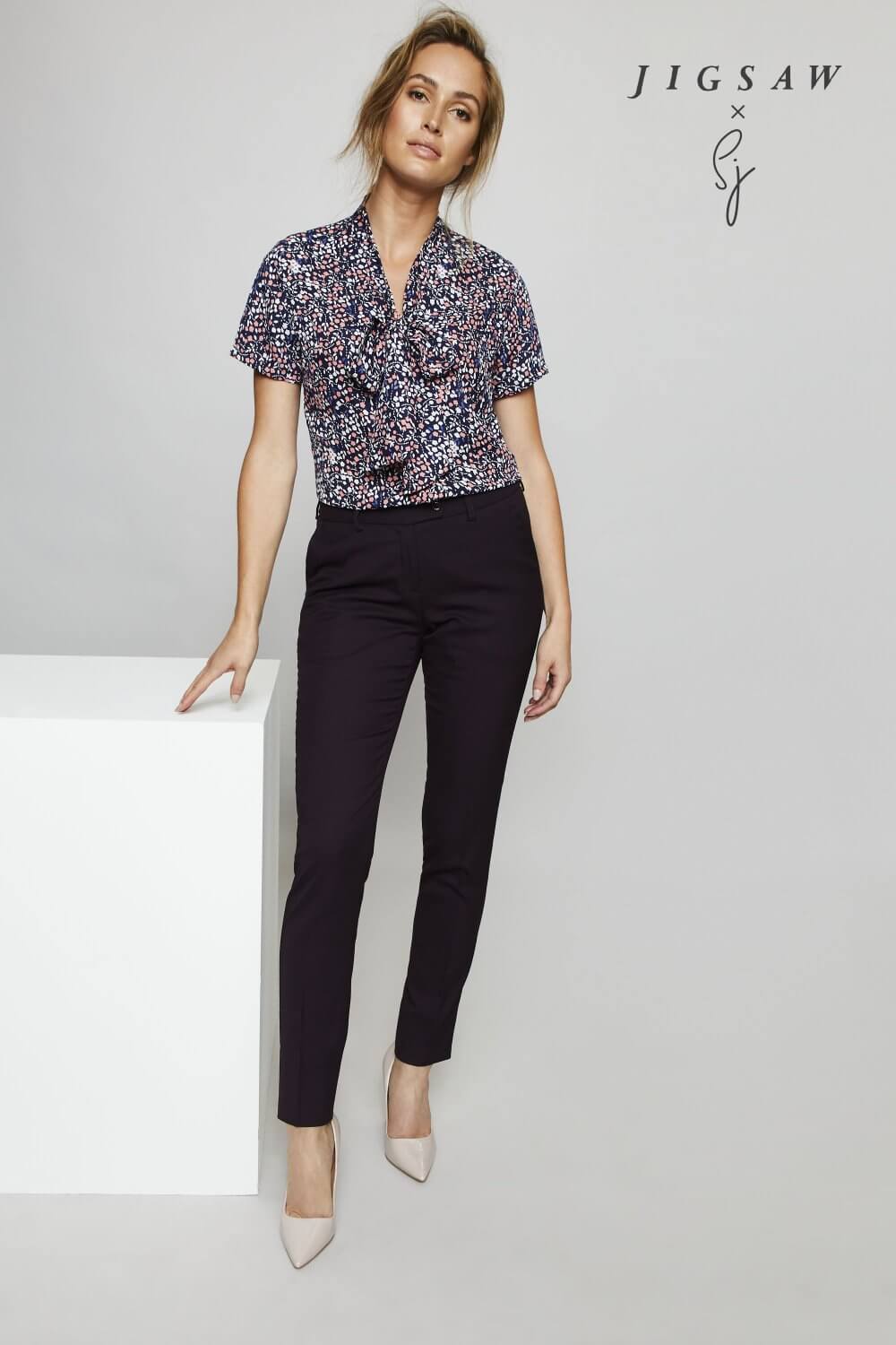 Jigsaw X SJ seotava kaelusega mustriline pluus naistele - Image 4