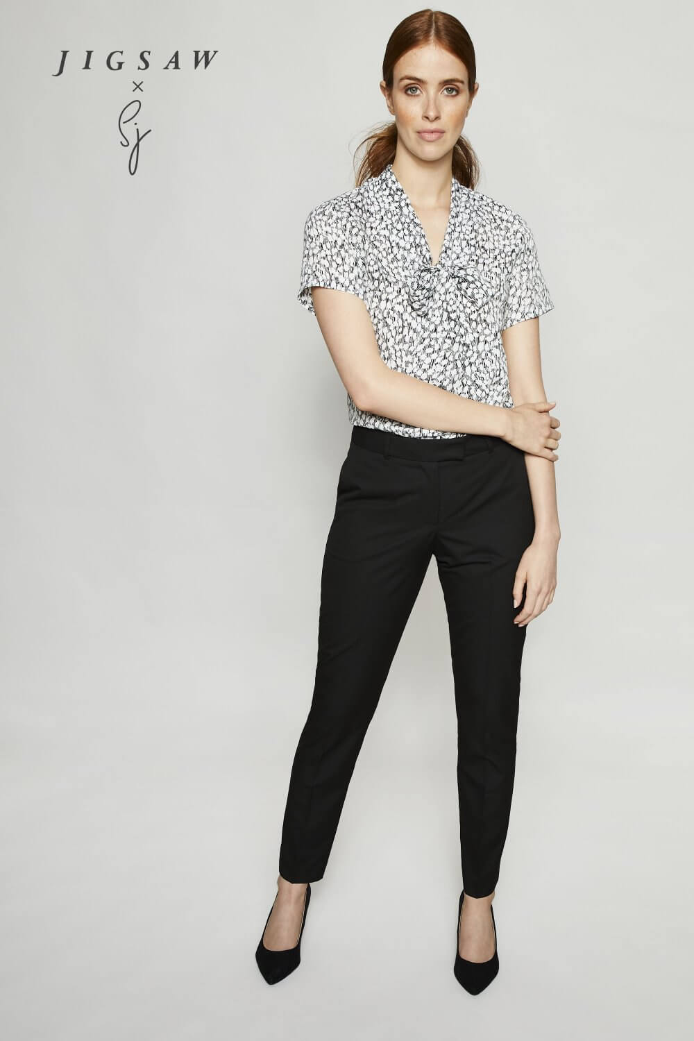 Jigsaw X SJ seotava kaelusega mustriline pluus naistele - Image 10