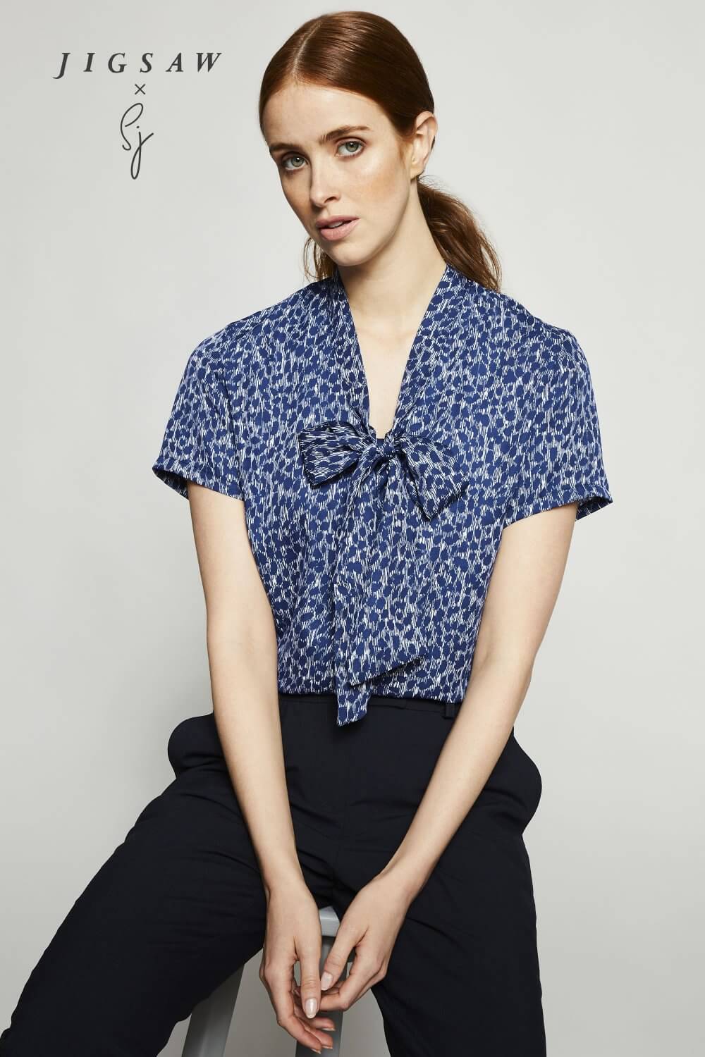 Jigsaw X SJ seotava kaelusega mustriline pluus naistele - Image 13